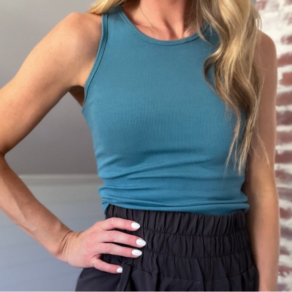 Boutique Wishlist Teal Ribbed Cropped Tank